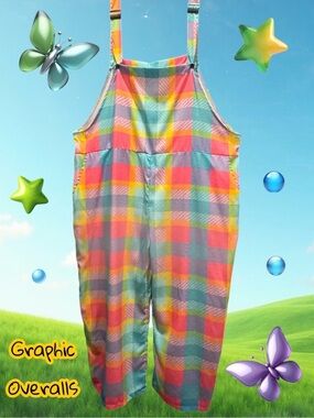 2 for $30 | Halloween Costume Multicolor Plaid Graphic Mock Overalls